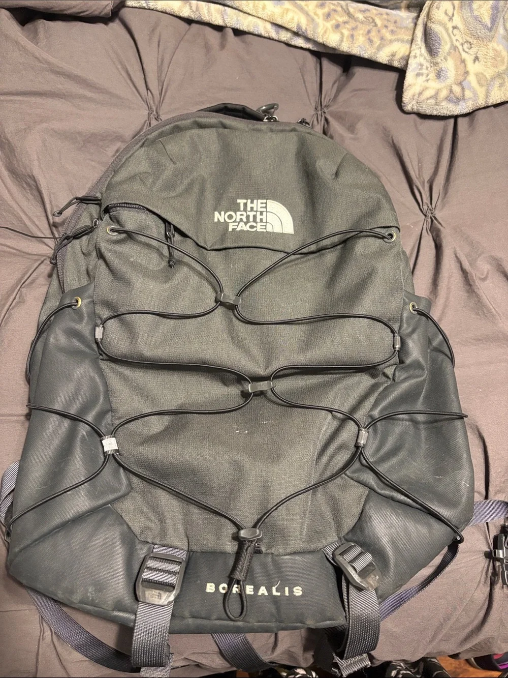 The North Face Black Borealis Backpack with Bungee Cord Front - Picture 1 of 8